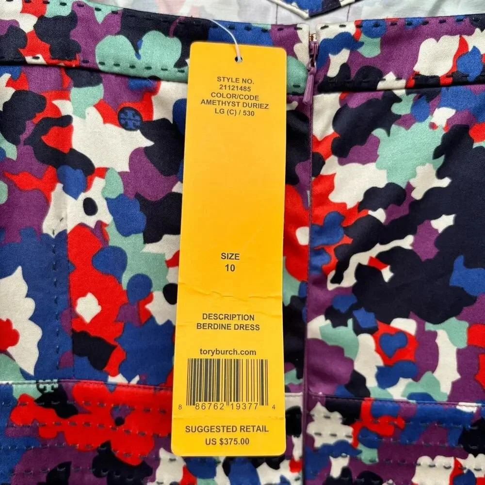 NWT Tory Burch Berdine Abstract Floral Logo Print Dress Amethyst Duriez Size 10